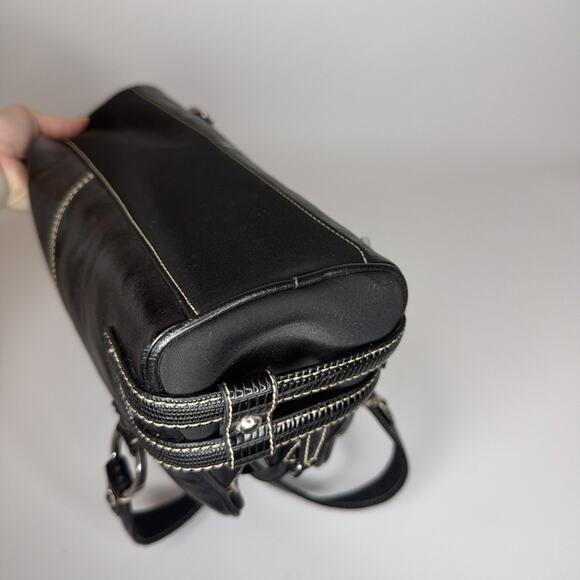 Franco Sarto Purse Black Leather Satchel Hand Shoulder Bag Buckles CUTE - Picture 9 of 16